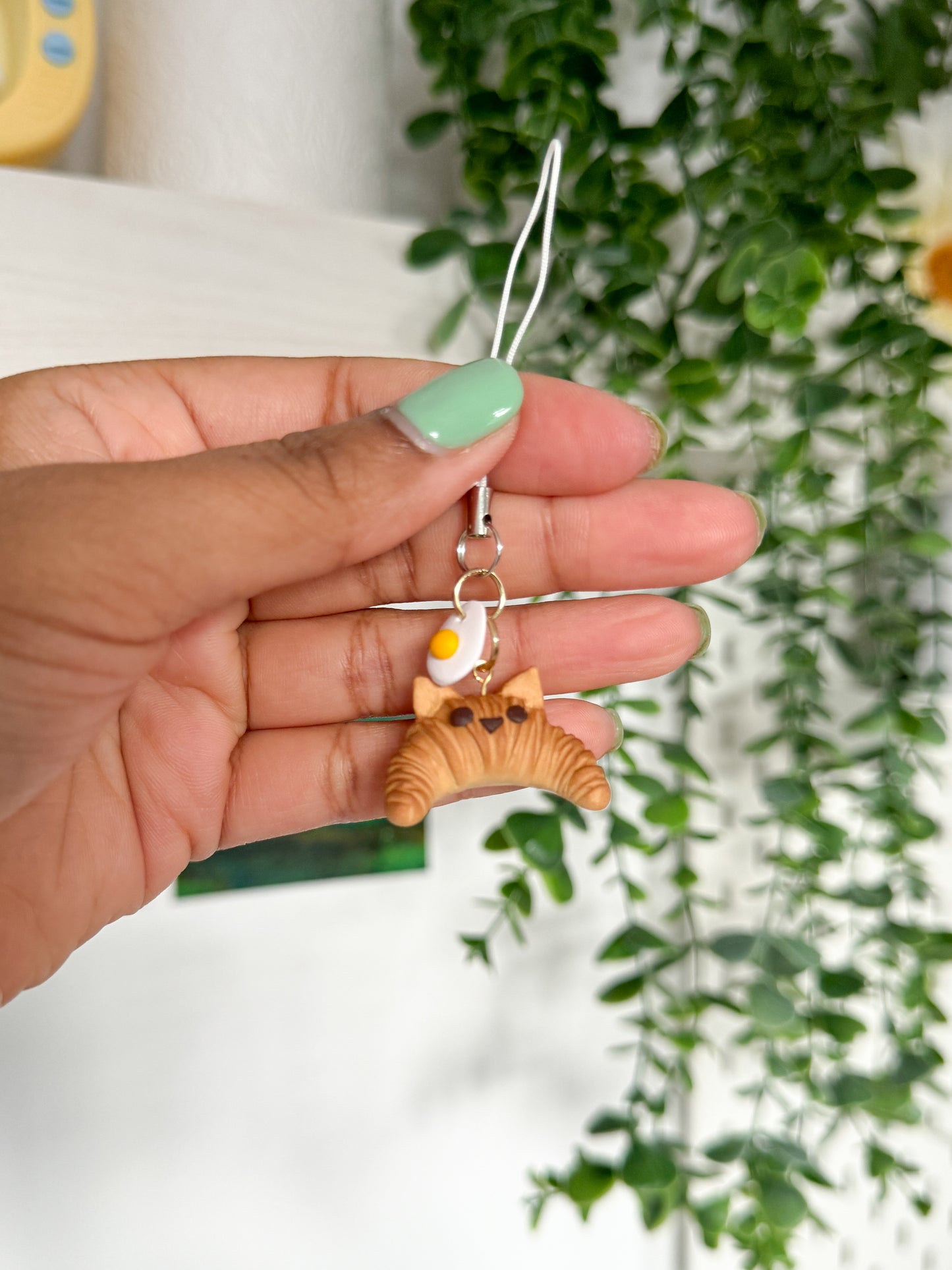 Kitty Croissant + Fried Egg Clay Charm
