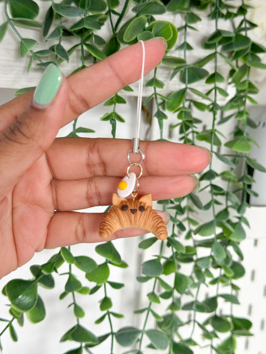 Kitty Croissant + Fried Egg Clay Charm