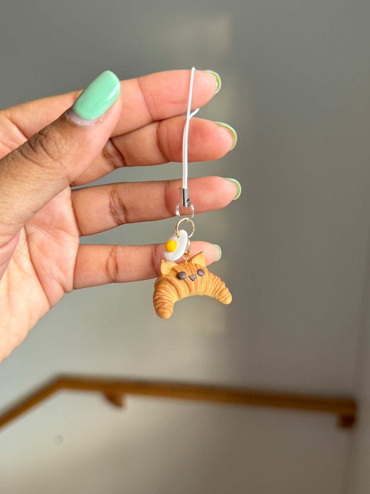 Kitty Croissant + Fried Egg Clay Charm